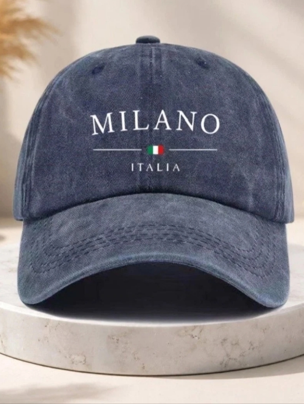 Vintage Stylish Milan Design Distressed Washed Baseball Cap Adjustable Dad Hat